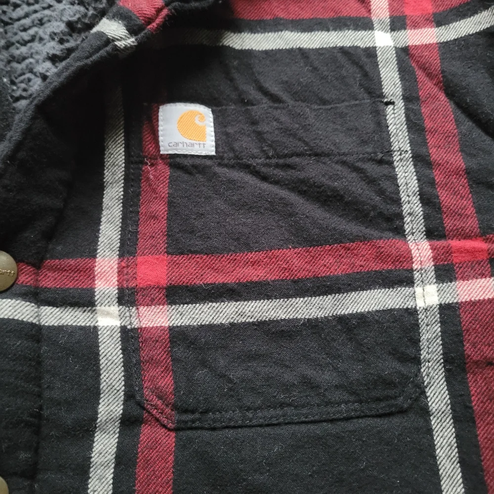 Carhartt Kids Coat XL 18/20 Plaid Sherpa Chore Barn Work Red Black Pockets Warm